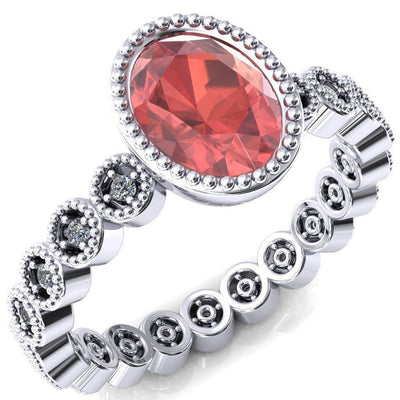 Borea Oval Padparadscha Sapphire Full Bezel Milgrain Diamond Accent Full Eternity Ring-Custom-Made Jewelry-Fire & Brilliance ®