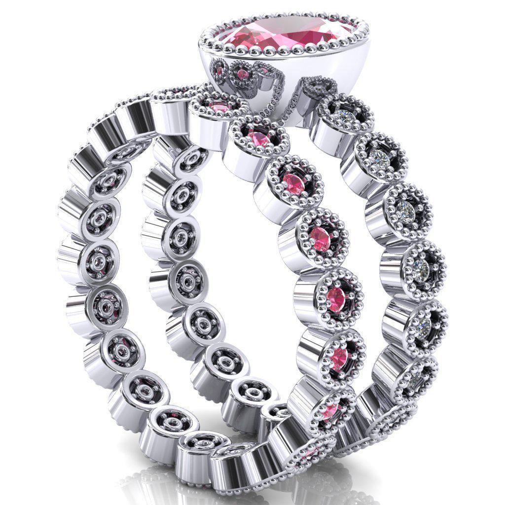 Borea Oval Pink Sapphire Full Bezel Milgrain Diamond Accent Full Eternity Ring-Custom-Made Jewelry-Fire & Brilliance ®