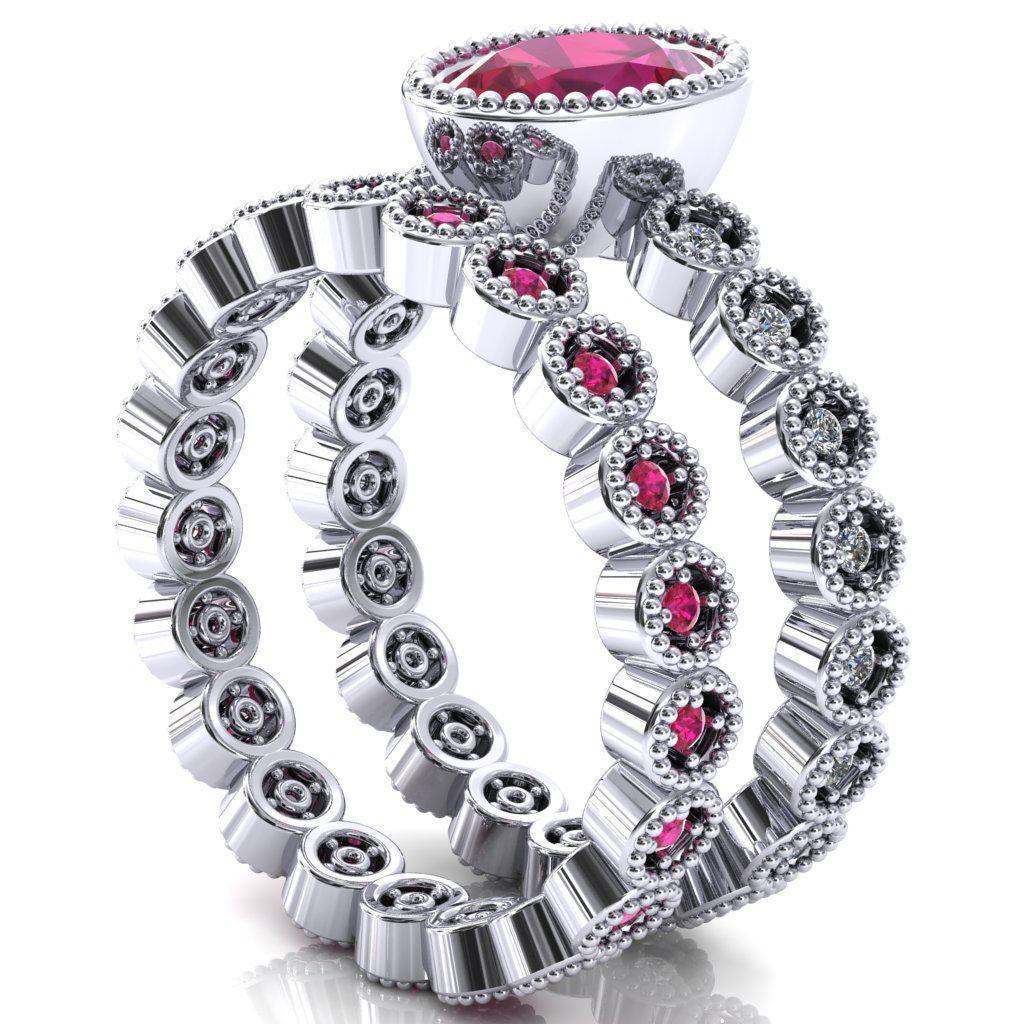 Borea Oval Ruby Full Bezel Milgrain Diamond Accent Full Eternity Ring-Custom-Made Jewelry-Fire & Brilliance ®