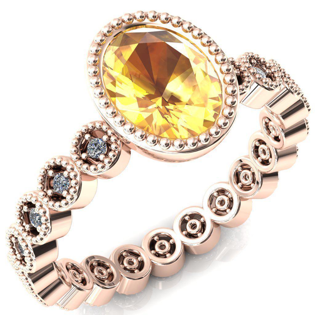 Borea Oval Yellow Sapphire Milgrain Bezel Full Eternity Diamond Accent Ring-FIRE & BRILLIANCE