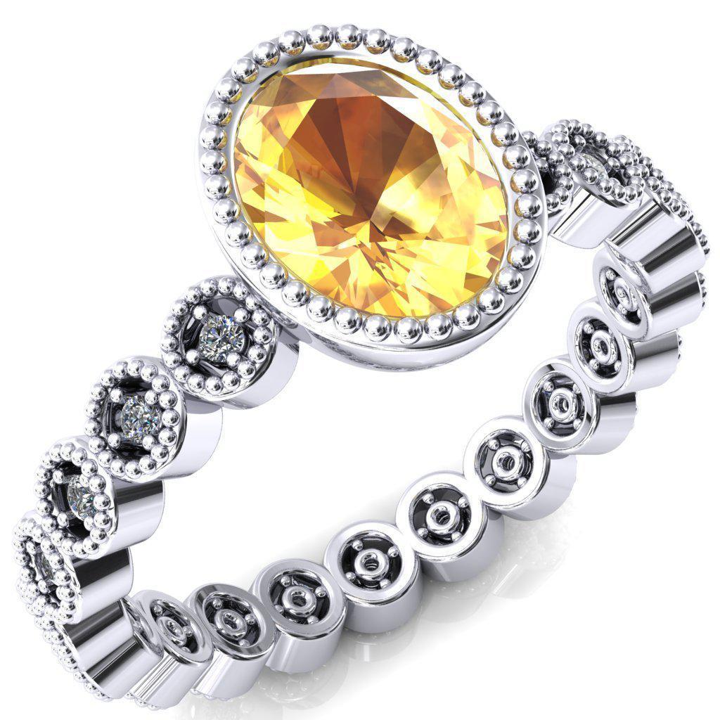 Borea Oval Yellow Sapphire Milgrain Bezel Full Eternity Diamond Accent Ring-FIRE & BRILLIANCE