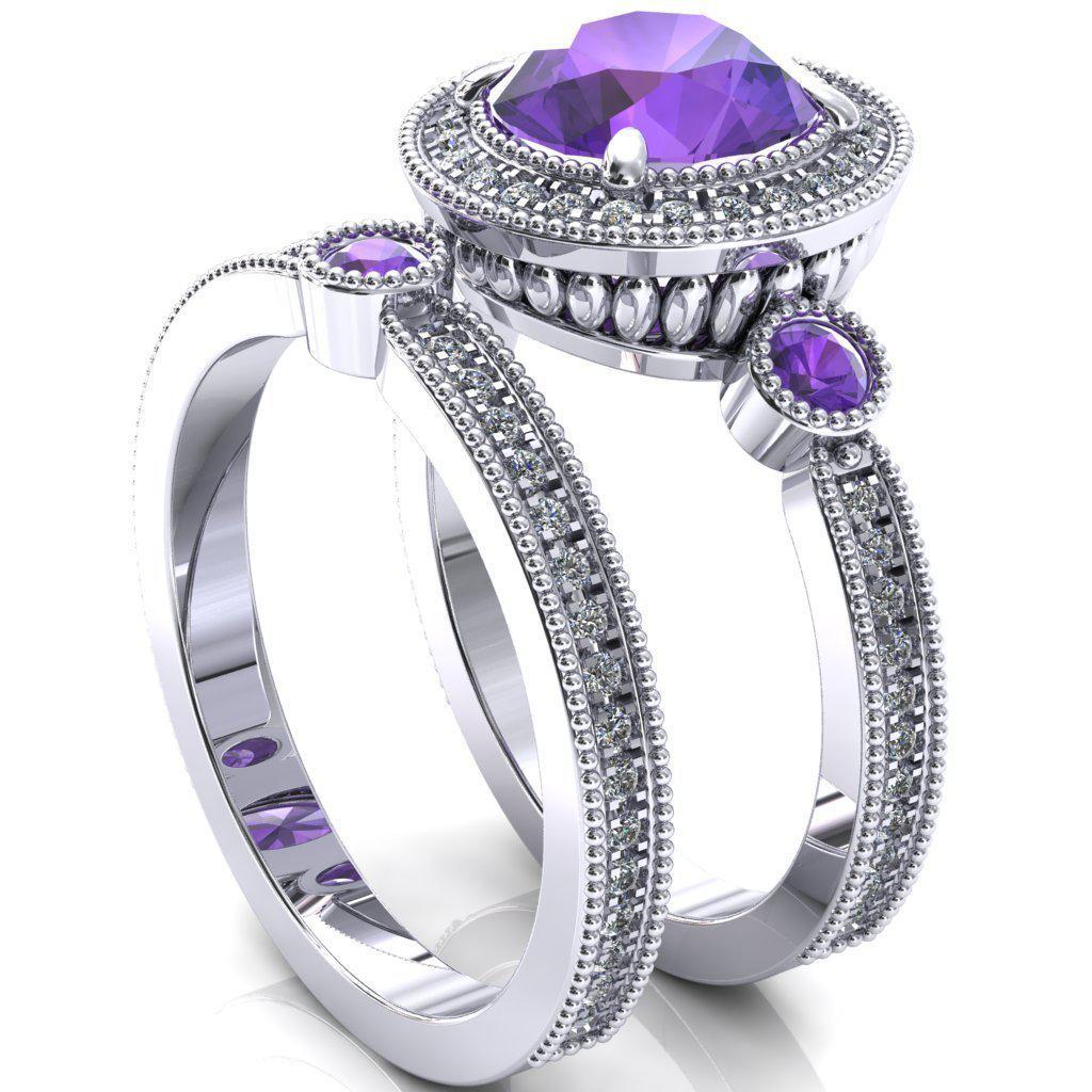 Brachium Round Amethyst Bezel Milgrain Halo 3/4 Eternity Accent Diamond Ring-Custom-Made Jewelry-Fire & Brilliance ®