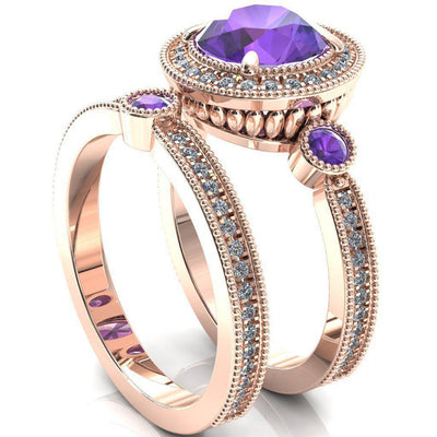 Brachium Round Amethyst Bezel Milgrain Halo 3/4 Eternity Accent Diamond Ring-Custom-Made Jewelry-Fire & Brilliance ®