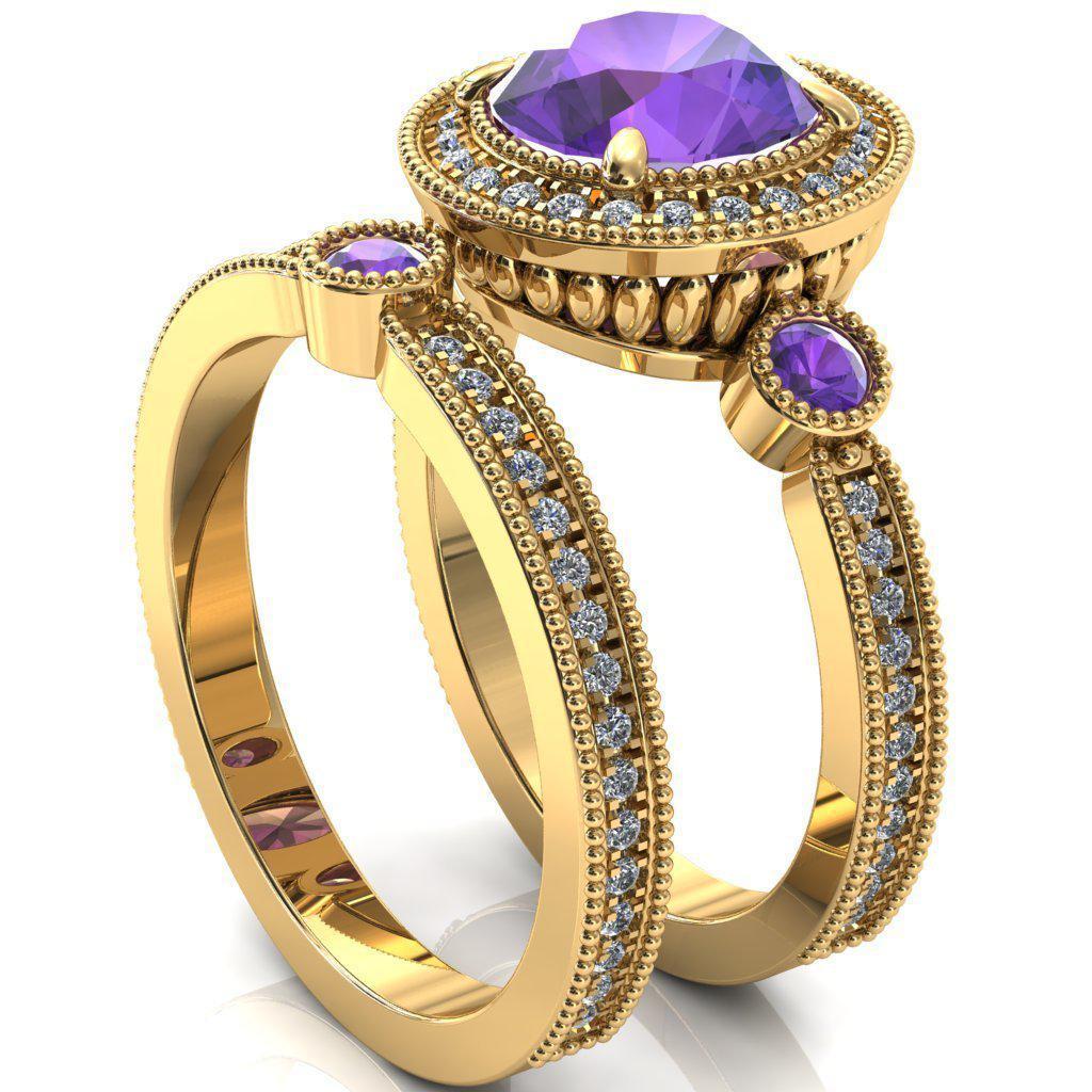 Brachium Round Amethyst Bezel Milgrain Halo 3/4 Eternity Accent Diamond Ring-Custom-Made Jewelry-Fire & Brilliance ®