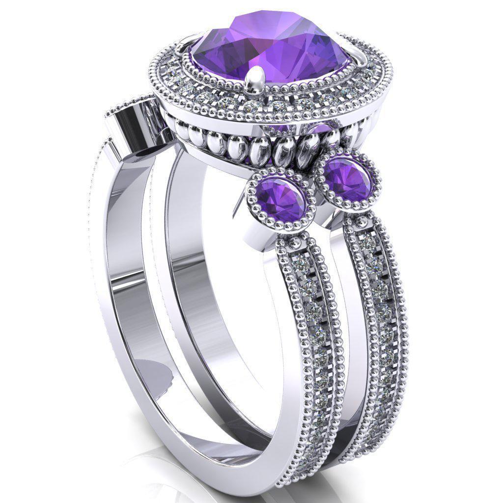 Brachium Round Amethyst Bezel Milgrain Halo 3/4 Eternity Accent Diamond Ring-Custom-Made Jewelry-Fire & Brilliance ®