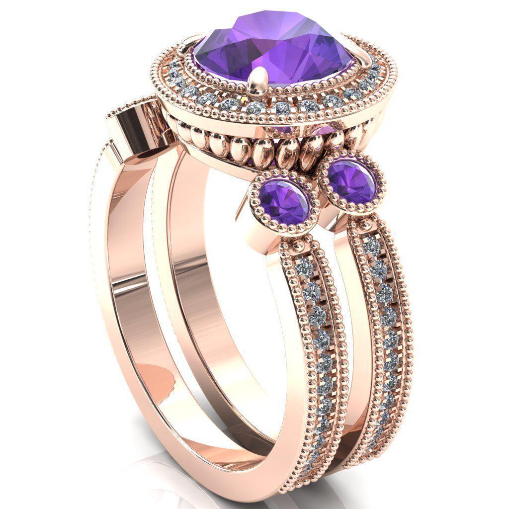 Brachium Round Amethyst Bezel Milgrain Halo 3/4 Eternity Accent Diamond Ring-Custom-Made Jewelry-Fire & Brilliance ®