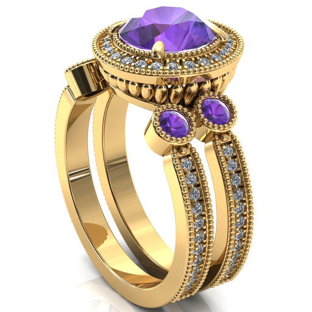 Brachium Round Amethyst Bezel Milgrain Halo 3/4 Eternity Accent Diamond Ring-Custom-Made Jewelry-Fire & Brilliance ®