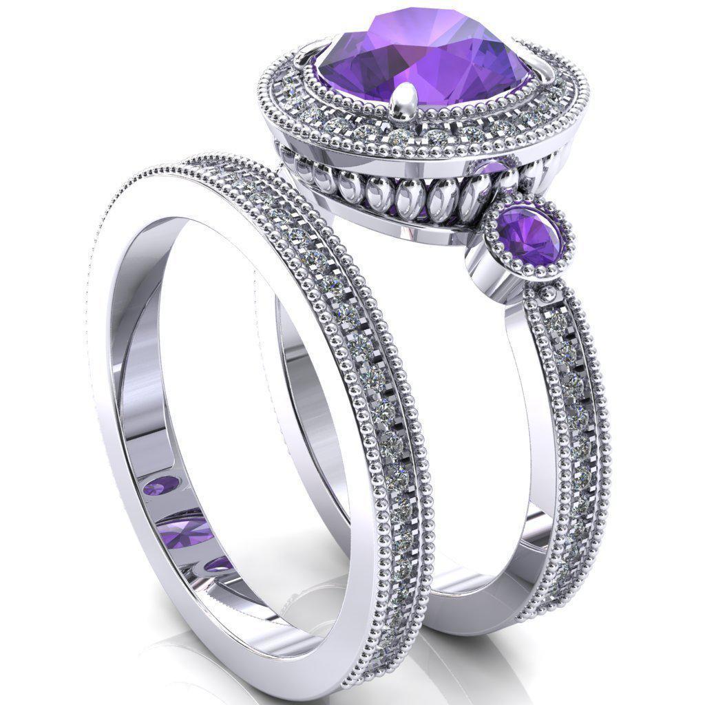 Brachium Round Amethyst Bezel Milgrain Halo 3/4 Eternity Accent Diamond Ring-Custom-Made Jewelry-Fire & Brilliance ®