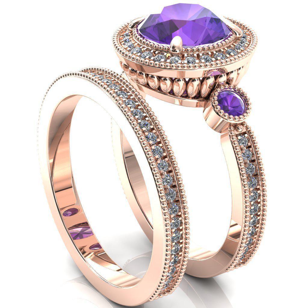 Brachium Round Amethyst Bezel Milgrain Halo 3/4 Eternity Accent Diamond Ring-Custom-Made Jewelry-Fire & Brilliance ®