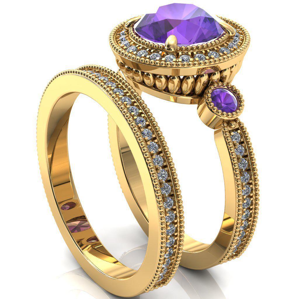 Brachium Round Amethyst Bezel Milgrain Halo 3/4 Eternity Accent Diamond Ring-Custom-Made Jewelry-Fire & Brilliance ®