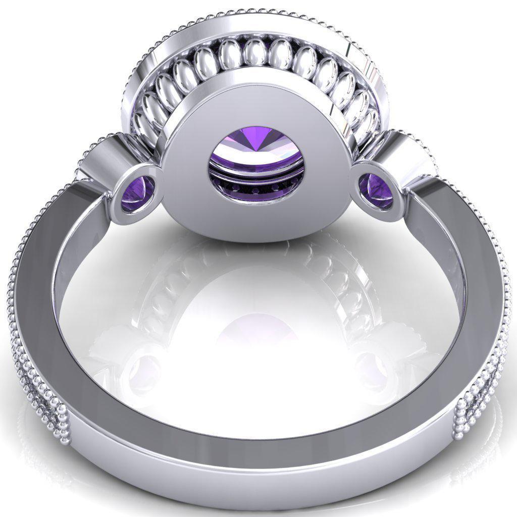 Brachium Round Amethyst Bezel Milgrain Halo 3/4 Eternity Accent Diamond Ring-Custom-Made Jewelry-Fire & Brilliance ®