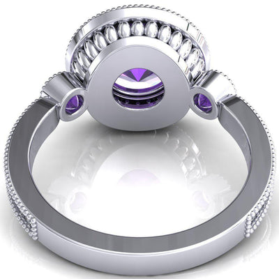 Brachium Round Amethyst Bezel Milgrain Halo 3/4 Eternity Accent Diamond Ring-Custom-Made Jewelry-Fire & Brilliance ®