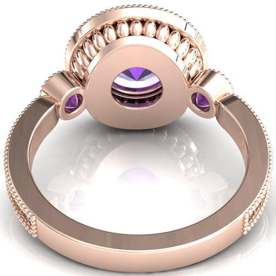 Brachium Round Amethyst Bezel Milgrain Halo 3/4 Eternity Accent Diamond Ring-Custom-Made Jewelry-Fire & Brilliance ®