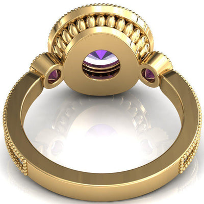 Brachium Round Amethyst Bezel Milgrain Halo 3/4 Eternity Accent Diamond Ring-Custom-Made Jewelry-Fire & Brilliance ®