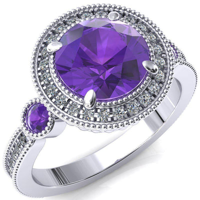 Brachium Round Amethyst Bezel Milgrain Halo 3/4 Eternity Accent Diamond Ring-Custom-Made Jewelry-Fire & Brilliance ®