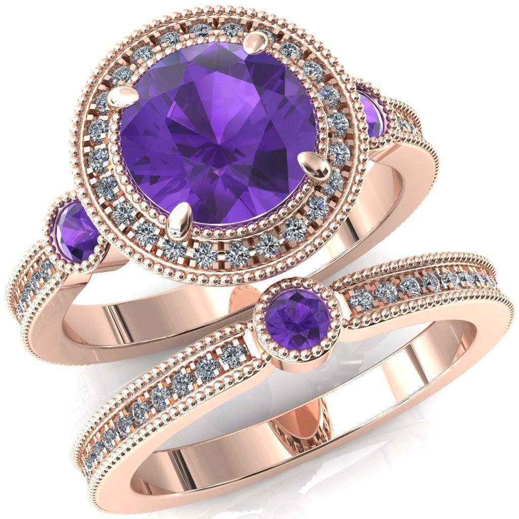 Brachium Round Amethyst Bezel Milgrain Halo 3/4 Eternity Accent Diamond Ring-Custom-Made Jewelry-Fire & Brilliance ®