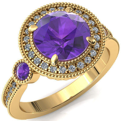 Brachium Round Amethyst Bezel Milgrain Halo 3/4 Eternity Accent Diamond Ring-Custom-Made Jewelry-Fire & Brilliance ®