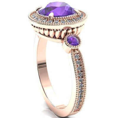 Brachium Round Amethyst Bezel Milgrain Halo 3/4 Eternity Accent Diamond Ring-Custom-Made Jewelry-Fire & Brilliance ®