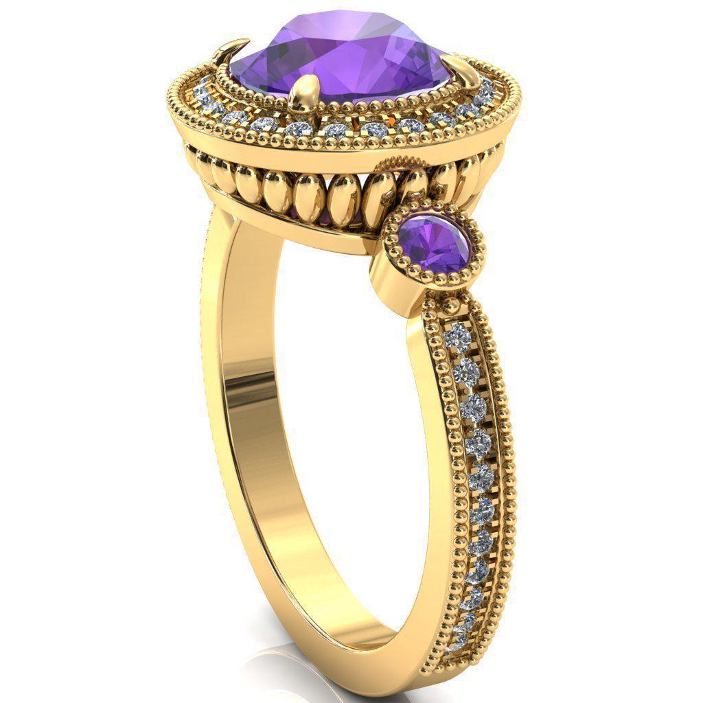 Brachium Round Amethyst Bezel Milgrain Halo 3/4 Eternity Accent Diamond Ring-Custom-Made Jewelry-Fire & Brilliance ®