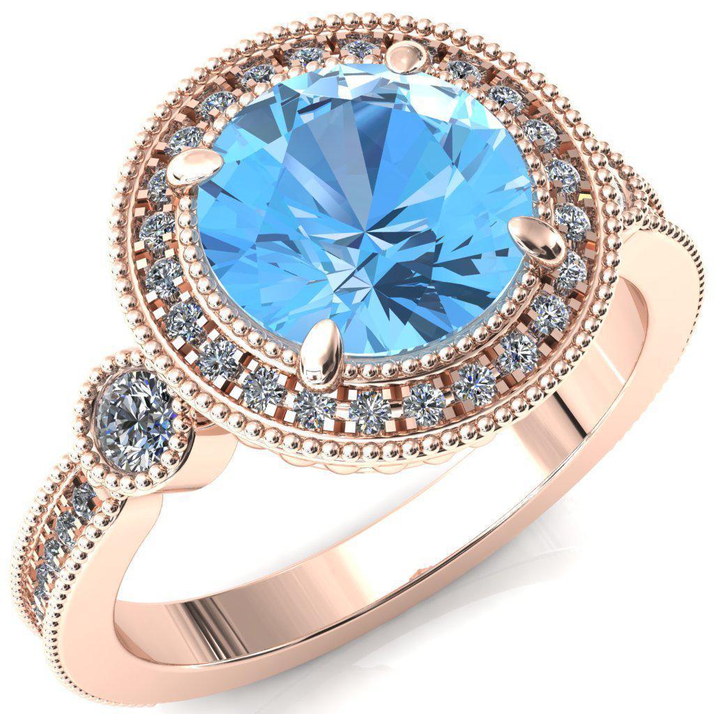Brachium Round Aqua Blue Spinel 4 Claw Prong Diamond Halo 3/4 Micro Channel Engagement Ring-FIRE & BRILLIANCE