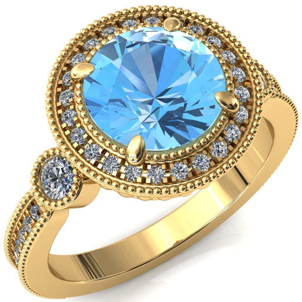 Brachium Round Aqua Blue Spinel 4 Claw Prong Diamond Halo 3/4 Micro Channel Engagement Ring-FIRE & BRILLIANCE