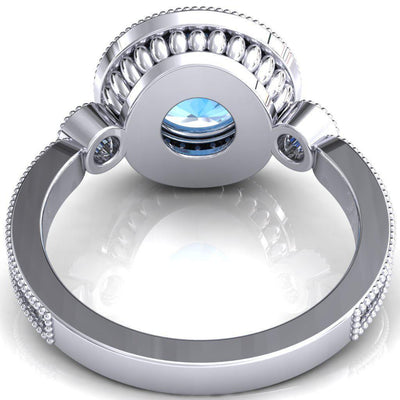 Brachium Round Aqua Blue Spinel Milgrain Halo 3/4 Eternity Accent Diamond Ring-Custom-Made Jewelry-Fire & Brilliance ®
