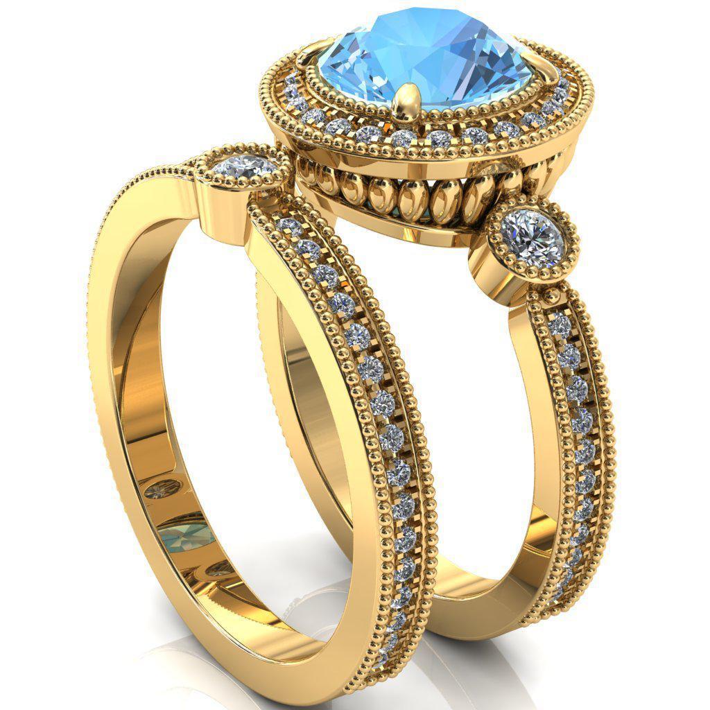 Brachium Round Aqua Blue Spinel Milgrain Halo 3/4 Eternity Accent Diamond Ring-Custom-Made Jewelry-Fire & Brilliance ®