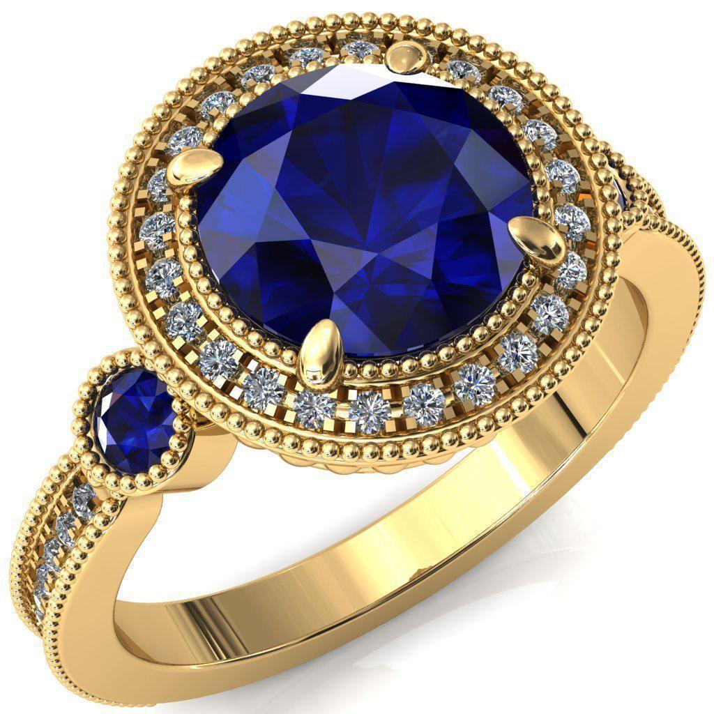Brachium Round Blue Sapphire Bezel Milgrain Halo 3/4 Eternity Accent Diamond Ring-Custom-Made Jewelry-Fire & Brilliance ®