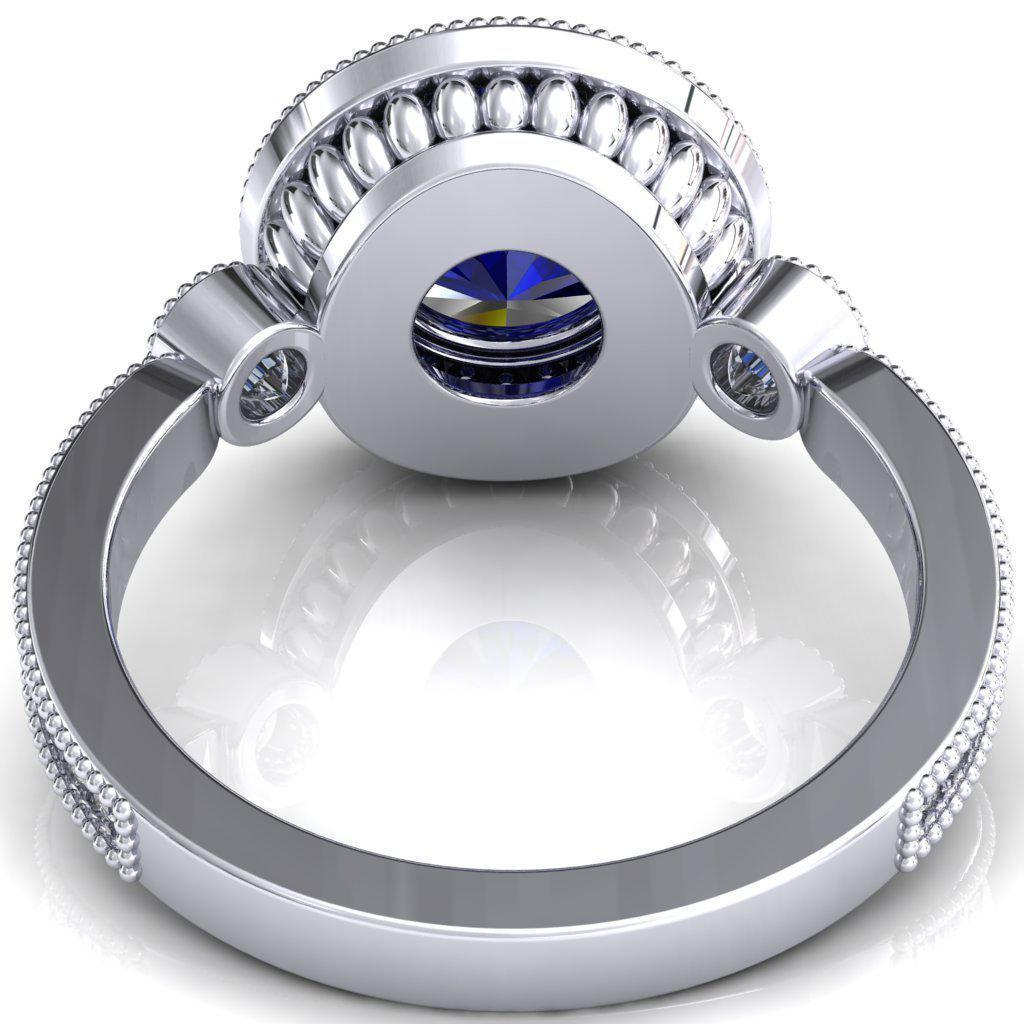 Brachium Round Blue Sapphire Milgrain Halo 3/4 Eternity Accent Diamond Ring-Custom-Made Jewelry-Fire & Brilliance ®