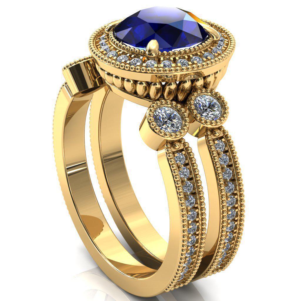 Brachium Round Blue Sapphire Milgrain Halo 3/4 Eternity Accent Diamond Ring-Custom-Made Jewelry-Fire & Brilliance ®