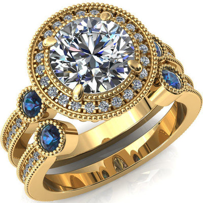 Brachium Round Moissanite Alexandrite Bezel Milgrain Halo 3/4 Eternity Accent Diamond Ring-Custom-Made Jewelry-Fire & Brilliance ®