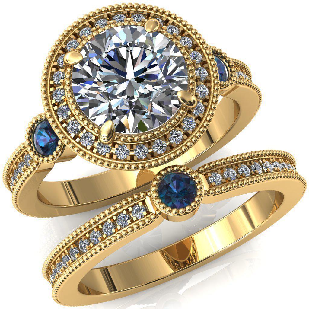 Brachium Round Moissanite Alexandrite Bezel Milgrain Halo 3/4 Eternity Accent Diamond Ring-Custom-Made Jewelry-Fire & Brilliance ®