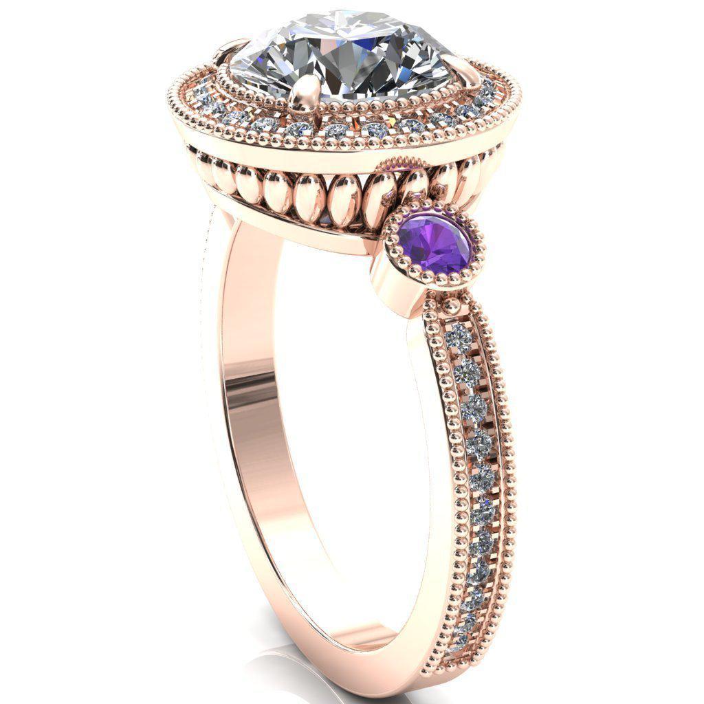 Brachium Round Moissanite Amethyst Bezel Milgrain Halo 3/4 Eternity Accent Diamond Ring-Custom-Made Jewelry-Fire & Brilliance ®