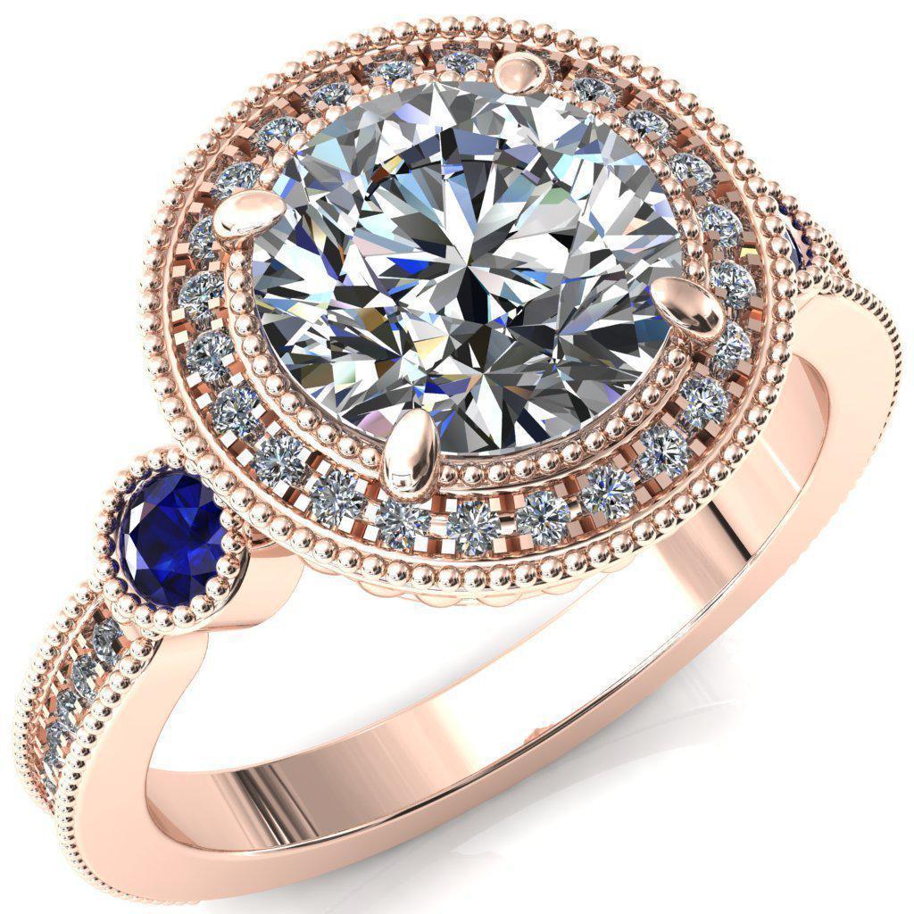 Brachium Round Moissanite Blue Sapphire Bezel Milgrain Halo 3/4 Eternity Accent Diamond Ring-Custom-Made Jewelry-Fire & Brilliance ®