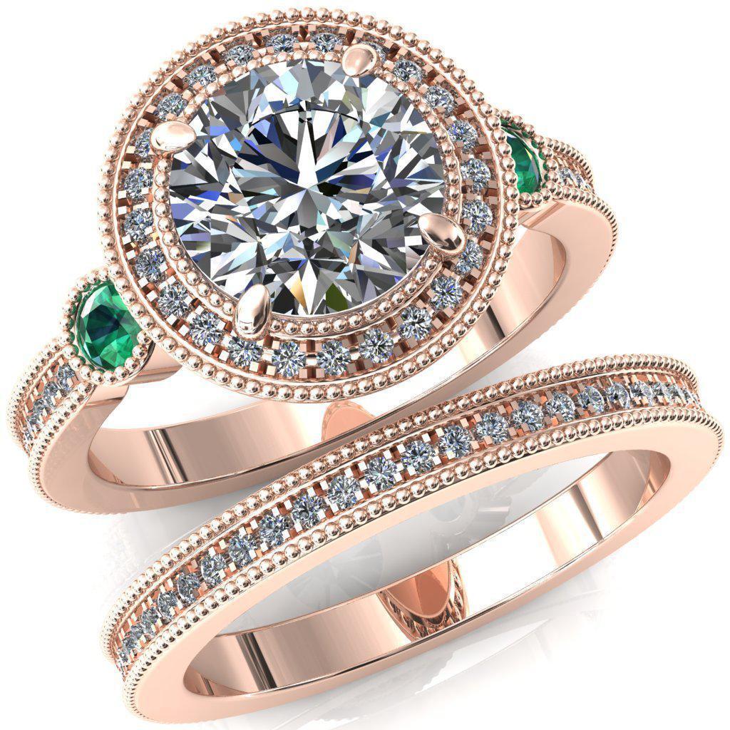 Brachium Round Moissanite Emerald Bezel Milgrain Halo 3/4 Eternity Accent Diamond Ring-Custom-Made Jewelry-Fire & Brilliance ®