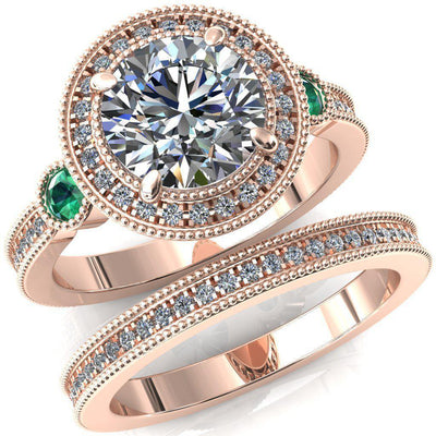 Brachium Round Moissanite Emerald Bezel Milgrain Halo 3/4 Eternity Accent Diamond Ring-Custom-Made Jewelry-Fire & Brilliance ®