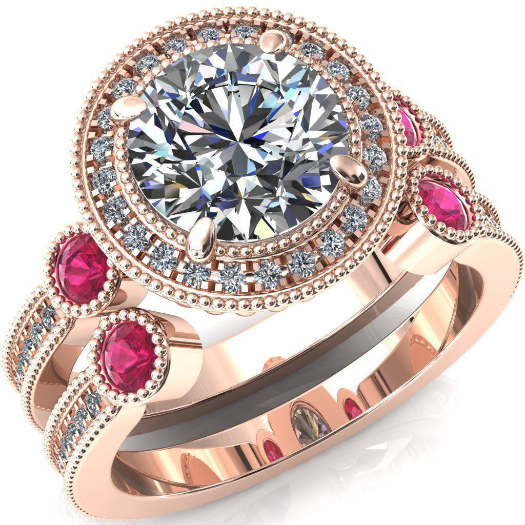 Brachium Round Moissanite Ruby Bezel Milgrain Halo 3/4 Eternity Accent Diamond Ring-Custom-Made Jewelry-Fire & Brilliance ®