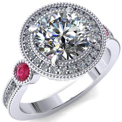 Brachium Round Moissanite Ruby Bezel Milgrain Halo 3/4 Eternity Accent Diamond Ring-Custom-Made Jewelry-Fire & Brilliance ®