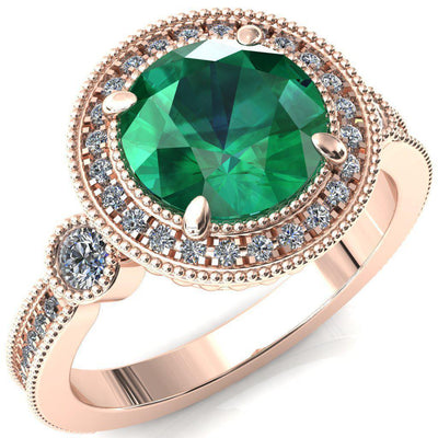 Brachium Round Emerald 4 Claw Prong Diamond Halo 3/4 Micro Channel Engagement Ring-FIRE & BRILLIANCE