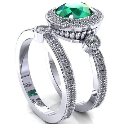 Brachium Round Emerald Milgrain Halo 3/4 Eternity Accent Diamond Ring-Custom-Made Jewelry-Fire & Brilliance ®