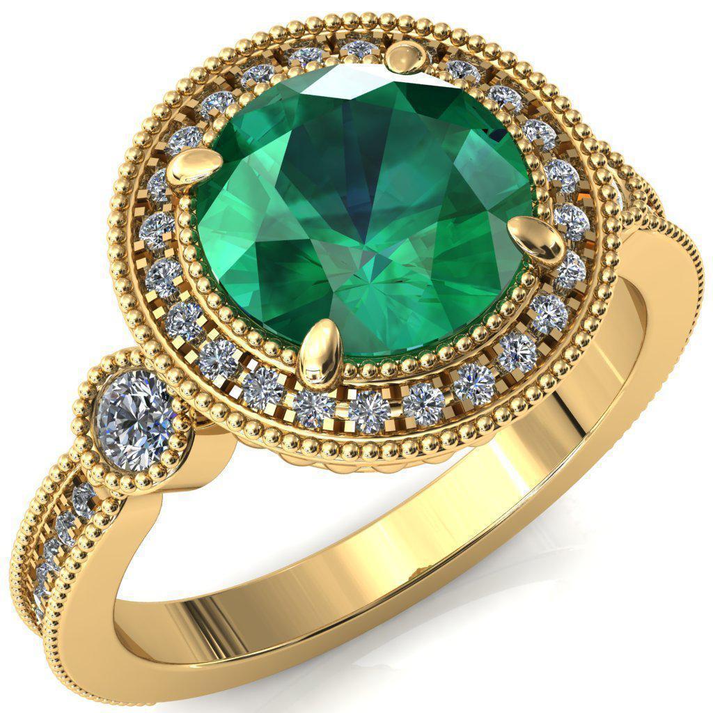 Brachium Round Emerald Milgrain Halo 3/4 Eternity Accent Diamond Ring-Custom-Made Jewelry-Fire & Brilliance ®