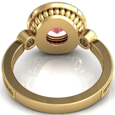 Brachium Round Padparadscha Sapphire Milgrain Halo 3/4 Eternity Accent Diamond Ring-Custom-Made Jewelry-Fire & Brilliance ®