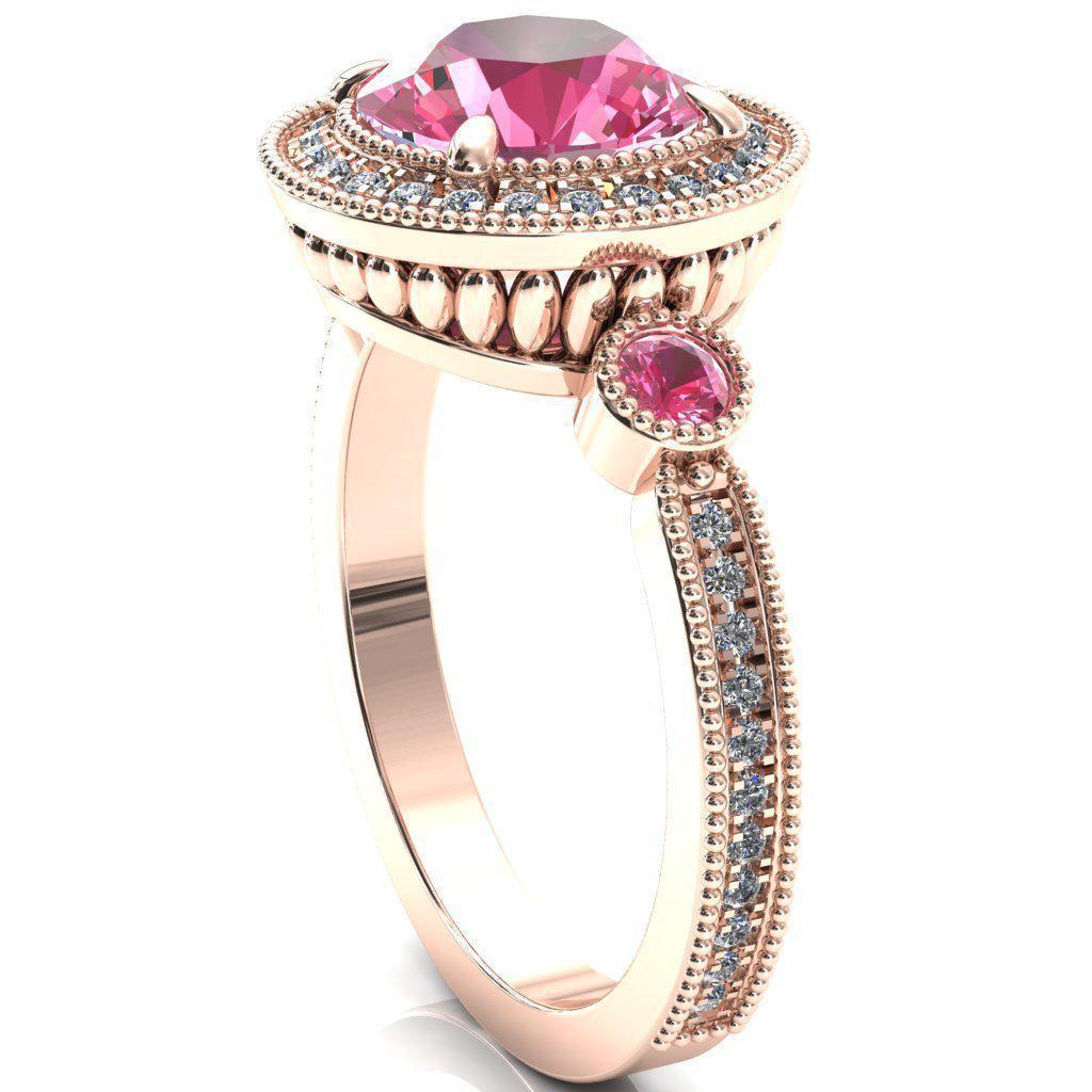 Brachium Round Pink Sapphire Bezel Milgrain Halo 3/4 Eternity Accent Diamond Ring-Custom-Made Jewelry-Fire & Brilliance ®
