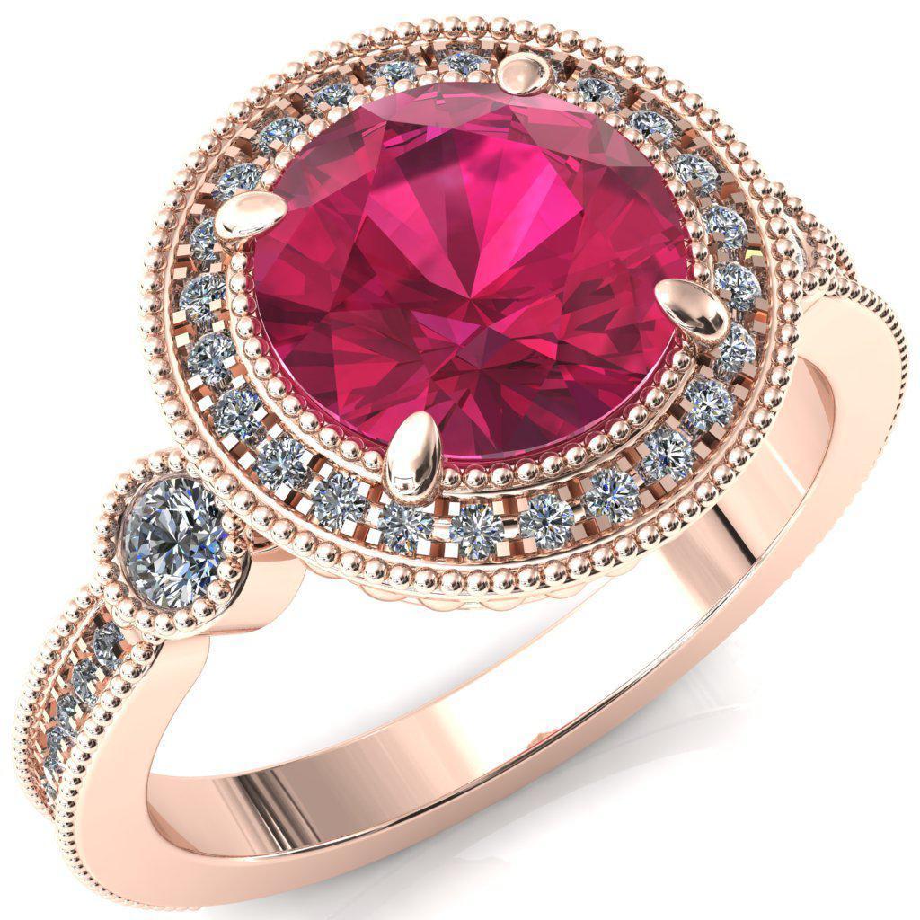 Brachium Round Ruby 4 Claw Prong Diamond Halo 3/4 Micro Channel Engagement Ring-FIRE & BRILLIANCE