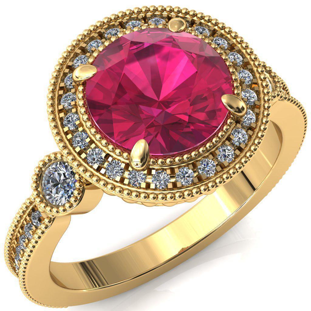Brachium Round Ruby 4 Claw Prong Diamond Halo 3/4 Micro Channel Engagement Ring-FIRE & BRILLIANCE