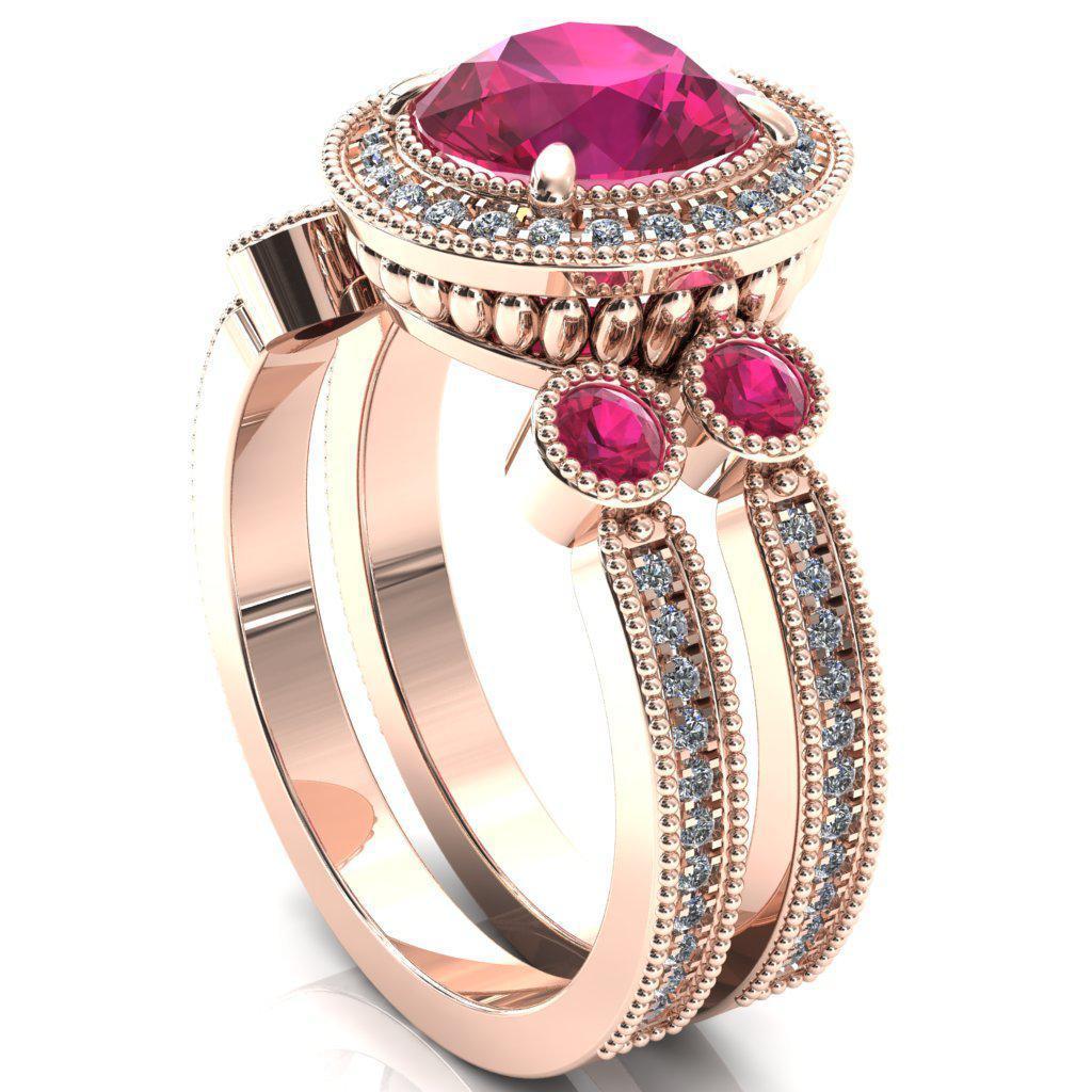 Brachium Round Ruby Bezel Milgrain Halo 3/4 Eternity Accent Diamond Ring-Custom-Made Jewelry-Fire & Brilliance ®