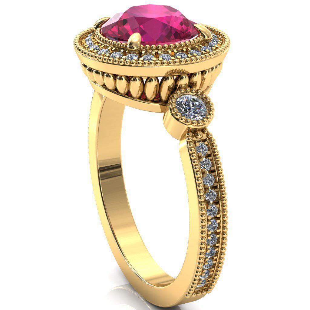 Brachium Round Ruby Milgrain Halo 3/4 Eternity Accent Diamond Ring-Custom-Made Jewelry-Fire & Brilliance ®