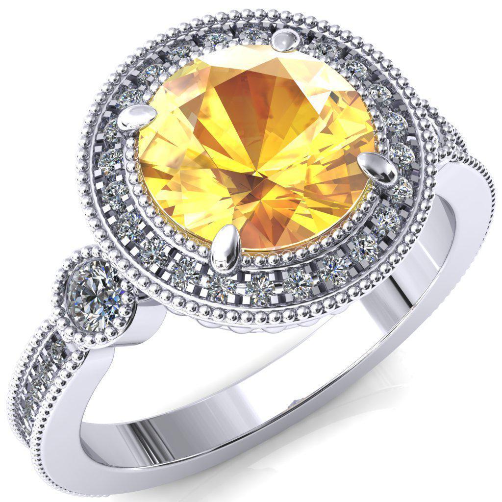Brachium Round Yellow Sapphire 4 Claw Prong Diamond Halo 3/4 Micro Channel Engagement Ring-FIRE & BRILLIANCE