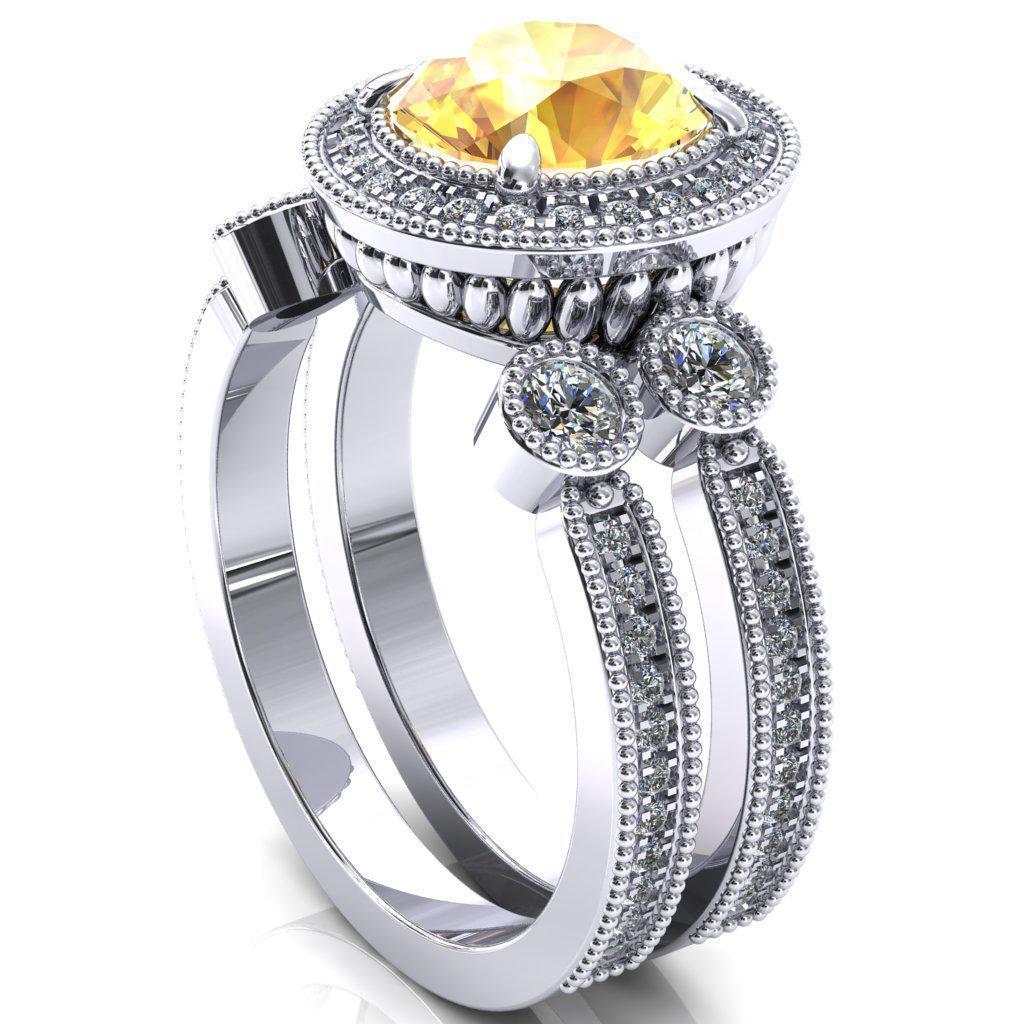 Brachium Round Yellow Sapphire Milgrain Halo 3/4 Eternity Accent Diamond Ring-Custom-Made Jewelry-Fire & Brilliance ®