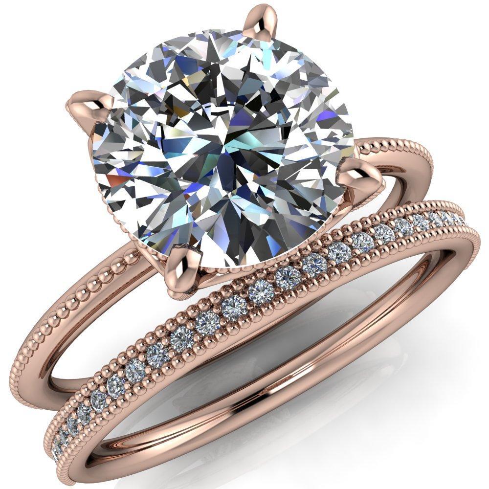 Brava Round Moissanite Filigree Diamond Quad and Under Bezel Milgrain Ring-Custom-Made Jewelry-Fire & Brilliance ®